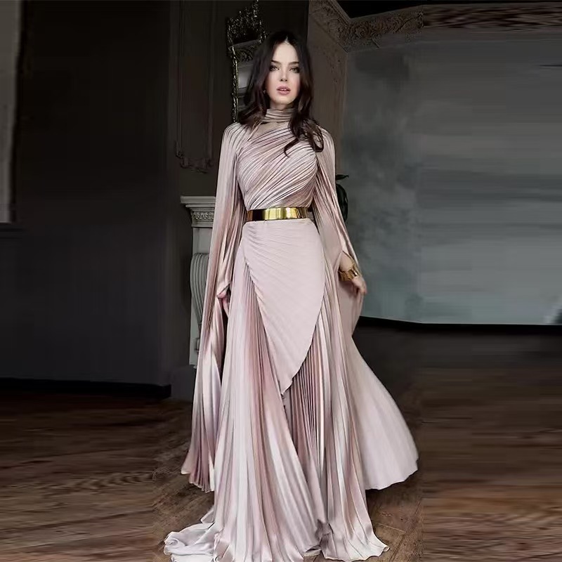 Guangzhou Street Fashion - Robe de soirée plissée imprimée dégradée,