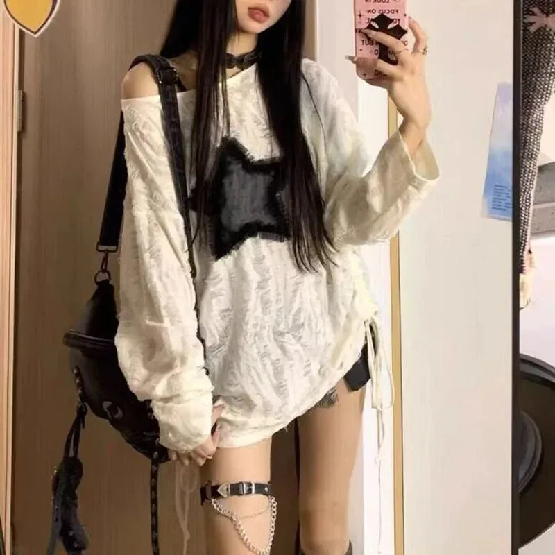 Y2K trou étoile imprimé T-Shir - Street Fashion Kpop avis et prix